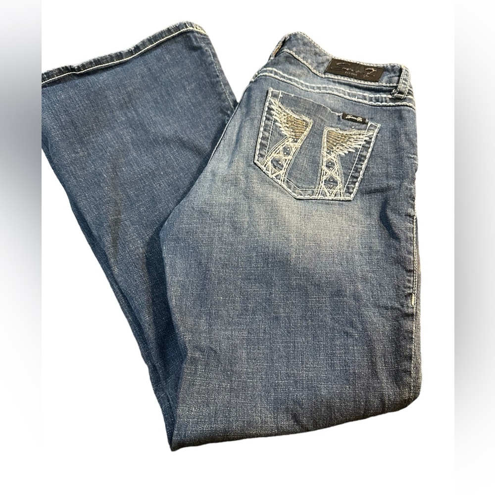 Seven 7 distressed denim Jeans Dark wash Flare Size 14